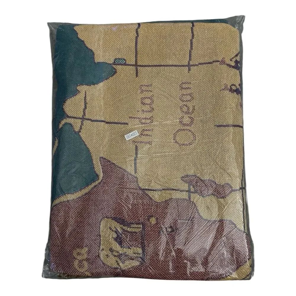 World Map Throw Blanket Wall Tapestry 3 Layers Cotton Woven Sofa Blanket 70x51”